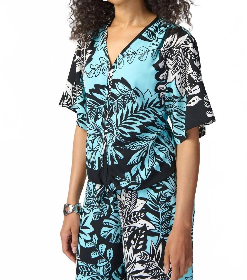 NEW JOSEPH RIBKOFF floral v-neck casual top in black/multi
